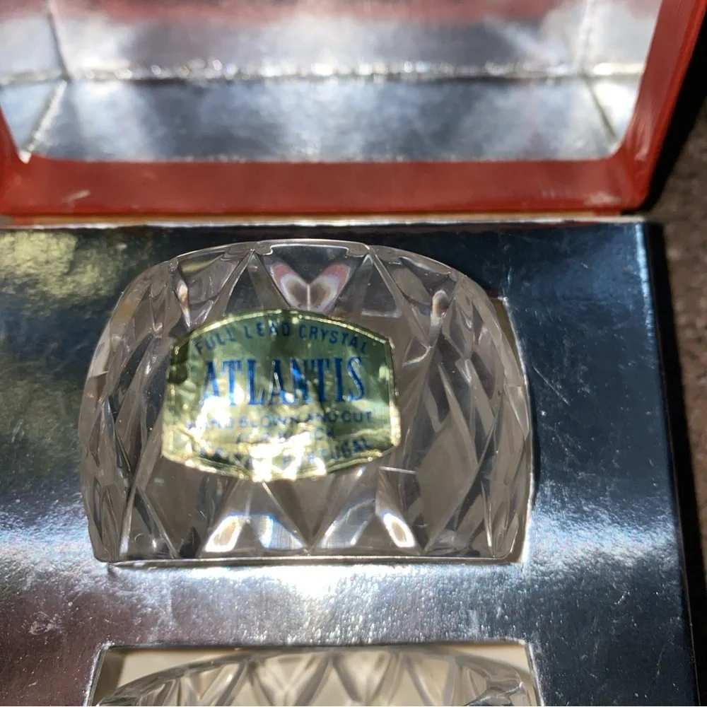 4 Full Lead Crystal Napkin Rings Atlantis Blown Hand‎ Cut Portugal Original Box